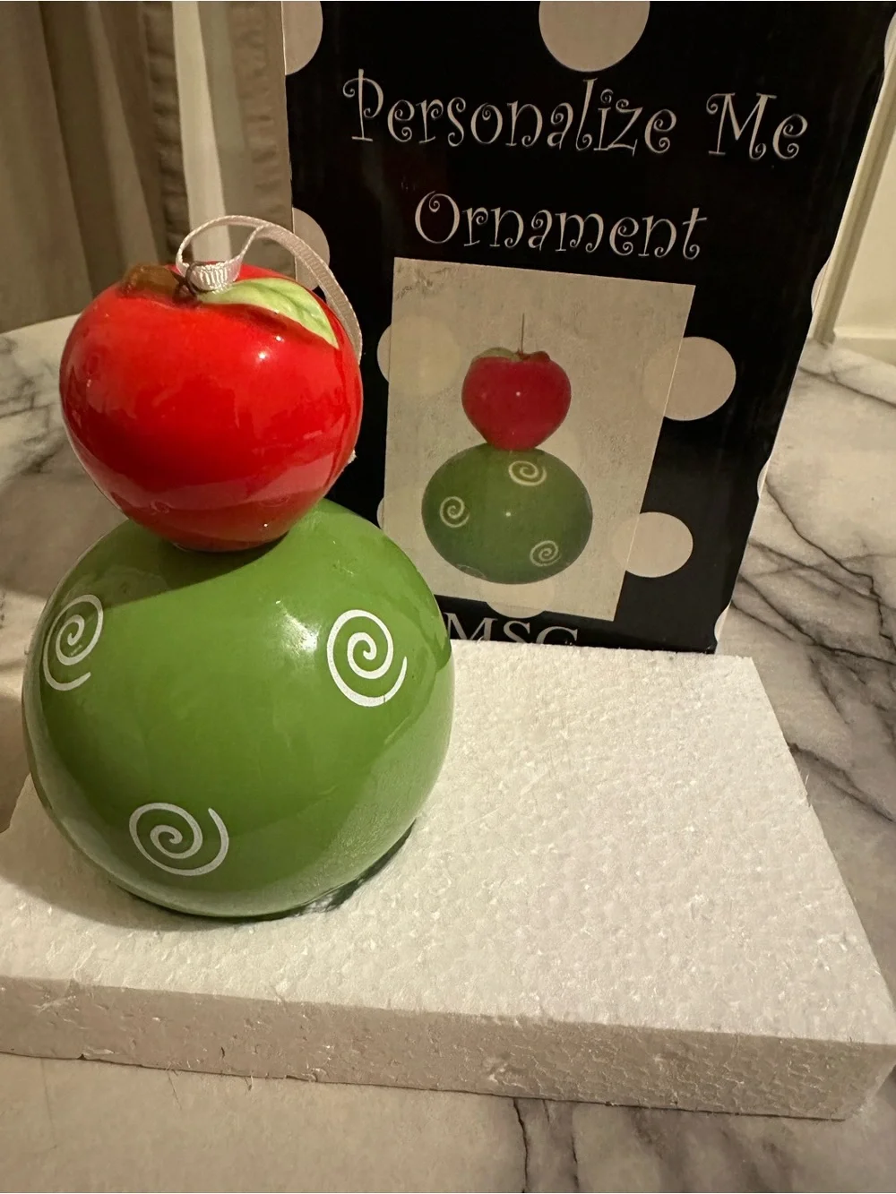 Personalize Me Holiday Ornament — Red & Green Ceramic Apple Design